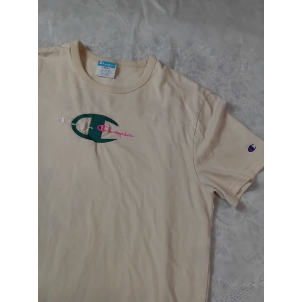Champion Beige T-Shirt Embroidered Logo Large